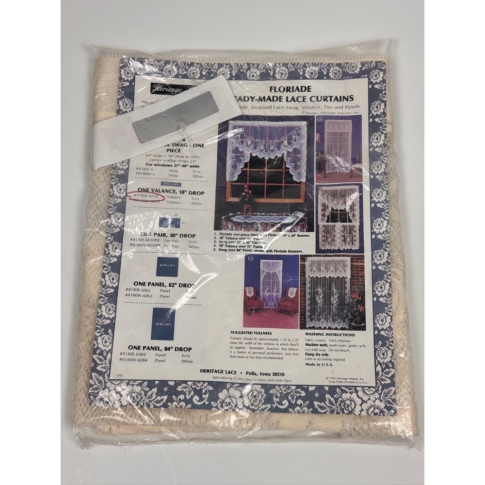 Heritage Lace Floriade Valance Ecru Jacquard Lace Curtain 60x18 Vintage USA Made